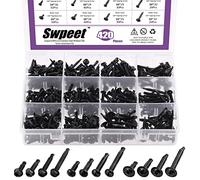Swpeet Lot de 420 vis autoforeuses auto-perceuses à tête cylindrique et tête plate en acier inoxydable 410 - Noir - 3 types de tête #8