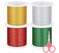 Swpeet Lot de 5 cordons élastiques métalliques avec ciseaux, 4 couleurs, 40 m, pour travaux manuels, emballage cadeau, fabrication de bijoux de Noël