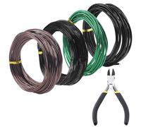 Swpeet Lot de 5 fils d'entraînement pour bonsaï, 4 tailles 1/1,5/2/3 mm, 164 pieds, au total, avec coupe-fil, fil en aluminium, kit d'outils pour bonsaï, accessoires pour bonsaï, arbres, intérieur,