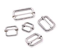 Swpeet Lot de 50 boucles de réglage rectangulaires en métal multi-usages pour ceintures - 5 tailles 1,27 cm, 1,9 cm, 2,5 cm, 1,6 cm (argenté)
