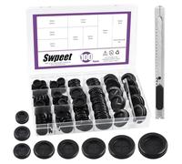 Swpeet Lot de 52 œillets en caoutchouc double face avec kit de couteau utilitaire, 6 tailles 1,5 cm, 3,5 cm, 3,8 cm, 2,5 cm, 3,8 cm, 3,8 cm, 3,8 cm, avec kit de couteau utilitaire, bouchon rond en
