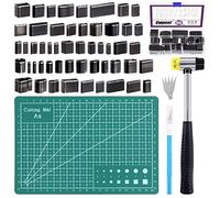 Swpeet Lot de 55 outils de découpe creux et tampon de coupe avec couteau artisanal et marteau, ensemble de perforateurs creux pour le cuir, outils de coupe faits à la main avec étui