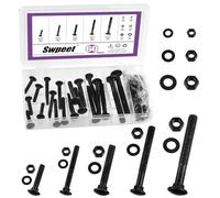 Swpeet Lot de 60 boulons de carrosserie en zinc noir 5 tailles M6 × 30 M6 × 50 M8 × 50 M8 × 70 M10 × 80 - Assortiment de vis, écrous et rondelles à tête ronde, boulons de carrosserie à filetage