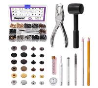 Swpeet Lot de 60 Boutons-Pression en Cuir de 12,5 mm avec Pince Perforatrice et 4 Outils de Fixation en Métal
