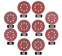 Swpeet Lot de 60 disques abrasifs papier abrasif Velcro pour circulaire ponceuse Grain Feuilles abrasives 10 tailles - 40/60/80/100/120/180/240/320/400/800 grains
