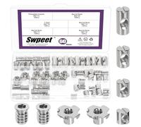 Swpeet Lot de 60 écrous cylindriques M6×10/12/15/20 plaqués nickel avec inserts filetés et écrous en T kit d'assortiment, chevilles transversales écrous rainurés, écrou en T à 4 branches, écrous de