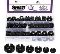 Swpeet Lot de 60 écrous hexagonaux fendus 6 tailles en acier carbone de qualité 4,8 M10 M12 M14 M16 M18 pour réparation de meubles de moto et de voiture
