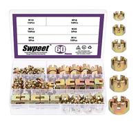 Swpeet Lot de 60 écrous hexagonaux fendus en acier au carbone de qualité 4,8 - 6 tailles - M10 M12 M14 M16 M18 - Assortiment d'écrous hexagonaux pour réparation de meubles de moto et de voiture