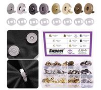 Swpeet - Lot de 60 fermoirs magnétiques à boutons, 18 mm - Fermetures métalliques dorées, argentées, bronzes et noires - Idéales pour la couture, travaux manuels, tricot, boutons pour couture, sacs à
