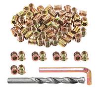 Swpeet Lot de 60 inserts en bois zingué de couleur acier carbone de 18 x 15 mm et foret hélicoïdal de 11 mm avec 1 kit d'assortiment de clés, vis de meubles en écrou fileté à six pans creux filetés