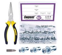 Swpeet Lot de 62 écrous de cric M4 M5 M6 - Écrous d'expansion fins - Chevilles et vis avec pince à bec long et embout cruciforme - Tige hexagonale pour mur creux, fer fin et doux