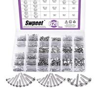 Swpeet Lot de 620 vis autotaraudeuses à tête ronde en acier inoxydable 304 et cruciformes à tête plate autotaraudeuse rapide en acier inoxydable 410