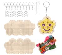 Swpeet Lot de 64 points de croix en bois en forme de fleur avec porte-clés, anneaux de jonction, fil et aiguilles assortis, kit de couture en bois pour débutants, kit d'aiguille de broderie pour