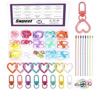 Swpeet Lot de 68 fermoirs mousquetons pivotants de 8 couleurs avec clips porte-clés en forme de cœur, anneaux ouverts et chaînes à billes, mousqueton en métal pour connexion et loisirs créatifs