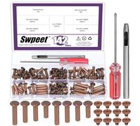 Swpeet Lot de 70 rivets Chicago en bronze rouge 4 tailles M5 x 15 mm/18 mm/20 mm/25 mm avec kit d'outils d'installation, rivets à vis M5 Chicago pour réparation du cuir