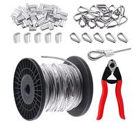 Swpeet Lot de 72 coupe-câbles en acier inoxydable 304 pour avion et câble de 45,7 m en acier inoxydable pour garde-corps, cosses de câble et manchon de sertissage en aluminium pour pont