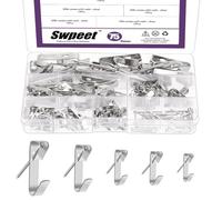 Swpeet Lot de 75 crochets de suspension argentés de 5 tailles 10 lb/20 lb/30 lb/50 lb/100 lb avec kit d'assortiment de clous, crochets de suspension en métal, crochets de cadre haute performance,