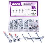 Swpeet Lot de 76 Boulons à Bascule et Écrous à Ailettes - Chevilles pour Accrocher des Articles Lourds sur Cloison Sèche - Entraînement Mural Creux de 0,6 cm, 0,9 cm