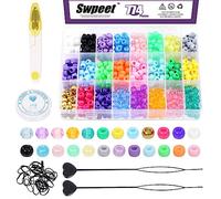 Swpeet Lot de 774 perles de 24 couleurs pour kit de tresses de cheveux, bracelets en caoutchouc, y compris des perles de bonbon, des élastiques en caoutchouc, des bières rapides pour les tresses de