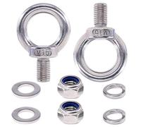 Swpeet Lot de 8 boulons à œillets en acier inoxydable 304 M16 mâle avec 2 écrous de verrouillage, 2 rondelles de serrure et 2 rondelles plates en acier inoxydable 304