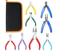 Swpeet Lot de 8 pinces à bijoux de 11,4 cm, 8 types, outils de fabrication de bijoux colorés, pinces à bec rond, pinces à sertir, pinces à bec courbé pince à bout 6 étapes