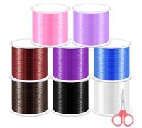 Swpeet Lot de 8 rouleaux de cordon élastique plat de 100 m avec ciseaux, cordon élastique très extensible, idéal pour la fabrication de bracelets, colliers, bijoux