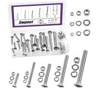 Swpeet Lot de 80 boulons de carrosserie en acier inoxydable 304 5 tailles M6 × 30 M6 × 55 M8 × 50 M8 × 70 M10 × 80 - Assortiment de vis, écrous, rondelles - Vis à tête ronde à col carré, filetage