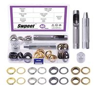 Swpeet Lot de 83 œillets en métal de 14 mm d'épaisseur - 4 couleurs - Œillets en métal avec rondelles et 3 outils de réglage pour réparation de toile, cuir