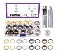 Swpeet Lot de 83 œillets en métal de 17 mm d'épaisseur - 4 couleurs - Œillets avec rondelles et 3 outils de réglage pour réparation de toile, cuir