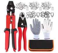 Swpeet Lot de 83 outils de sertissage de câbles jusqu'à 2,2 mm - Outil de sertissage pour fil de pêche et coupe-câble jusqu'à 1,6 cm - Avec double manchon en aluminium et dé à coudre en acier