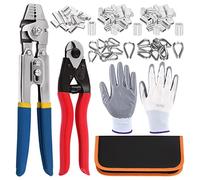 Swpeet Lot de 83 outils de sertissage pour câble métallique jusqu'à 2,2 mm et coupe-câble jusqu'à 5/32", 3 tailles de manchons à double boucle de sertissage en aluminium, 2 tailles de cosses