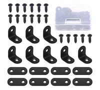 Swpeet Lot de 86 équerres d'angle en acier inoxydable et fer Noir 20 x 20 x 2 mm, 40 x 2 mm