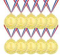 Swpeet Médailles de récompense en métal doré et bronze avec ruban, médailles de vainqueur de style olympique pour enfants, jeux de bureau et sports - 1er, 2e 3e place (médaille dorée-10 pièces)