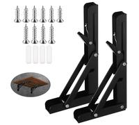 Swpeet Set de 2 pièces 8 pouces support d'étagère pliant, Heavy Duty bricolage support d'étagère mural charge maximale 100 LB, kit de support l décoratif en acier inoxydable contient des vis 16 / 19mm