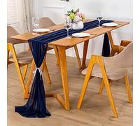 Swsen 6Pcs Chemin de Table en Mousseline de Soie 300 x 70 cm Bleu foncé, Romantique Mariage Set de Table Lavable, Décoration de Table pour Mariage, Fête et Noël Intérieur Extérieur