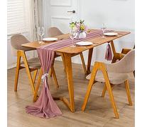 Swsen Chemin de table en mousseline de soie vieux rose 300x30 cm Chemin de table de mariage lavable - Chemin de table romantique pour mariage, anniversaire, fête prénatale, décoration de table