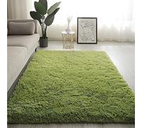Swsen Tapis de salon, super doux, shaggy, moelleux, dessous antidérapant, moderne, lavable, à poils longs, 50 x 120 cm, vert herbe