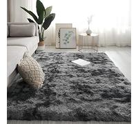 Swsen Tapis de salon super doux - Tapis shaggy moelleux avec dessous antidérapant - Carpet moderne lavable à poils longs et hauts 200x230cm, gris foncé
