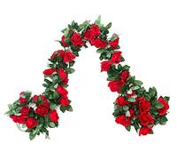 SWSTINLING 2 Pack (16FT) Artificial Rose Vine Flowers Plants Fake Flower Vine for Wedding Home Garden Craft Art Decor Valentine's Day Mother's Day Party Decoration Red
