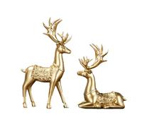 Swtgaah Lot de 2 ornements d'élan heureux - Cerf doré - En résine - 25 x 16 cm - Pour couple - Cadeaux de pendaison de crémaillère