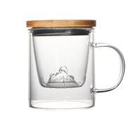 Swtgaah Tasse à thé en verre transparent pour séparation de l'eau et du thé, 500/350 ml, tasse à thé en verre borosilicate, lot de 3 pièces, verres vue montagne (350 ml, tasse Guanshan)
