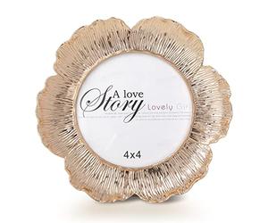 SWTHONY Cadre photo rond en forme de fleur or rose de 10,2 x 10,2 cm avec façade en verre haute définition pour mariage, remise de diplôme