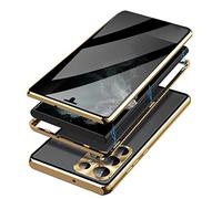 SWTKO Coque Anti Espion for Samsung Galaxy S23 Ultra 5G, Etui Magnétique Double Côtés Verre Trempé Case Cover Pare-Chocs en Métal Antichoc 360 Degrés Protection Housse,d'or,for Samsung S23Ultra