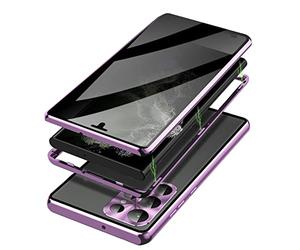 SWTKO Coque Anti Espion for Samsung Galaxy S23 Ultra 5G, Etui Magnétique Double Côtés Verre Trempé Case Cover Pare-Chocs en Métal Antichoc 360 Degrés Protection Housse,Violet,for Samsung S23Ultra