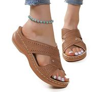 SWTKO Sandales À Enfiler Orthopédiques pour Femmes Mocassins Sandale Compensée À Plateforme Creuse À Bande Croisée Mules pour L'extérieur Sabots Chaussures de Marche,Marron,US5/EU36