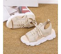 SWTKO Sandales Compensées Maille Femmes Baskets À Lacets Élastique Confortable Léger Doux Sandales Plateforme Décontractées Chaussures de Marche Respirantes À Bout Ouvert,Beige,US9/EU40