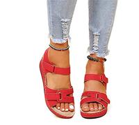 SWTKO Sandales Compensées pour Femme avec Soutien Plantaire Sandales de Sport en Similicuir Sandales de Fasciite Plantaire pour Pieds Plats Chaussures de Marche de Plage,Rouge,US12/EU43