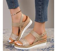 SWTKO Sandales Plateforme Femmes Sandales Espadrilles Compensées À Imprimé Serpent Sandales avec Bride À La Cheville et Boucle Chaussures de Marche D'été en Plein Air,d'or,US6/EU37