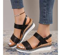 SWTKO Sandales Plateforme Femmes Sandales Espadrilles Compensées À Imprimé Serpent Sandales avec Bride À La Cheville et Boucle Chaussures de Marche D'été en Plein Air,Noir,US6/EU37