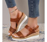 SWTKO Sandales Plateforme Femmes Sandales Espadrilles Compensées À Imprimé Serpent Sandales avec Bride À La Cheville et Boucle Chaussures de Marche D'été en Plein Air,Marron,US7/EU38
